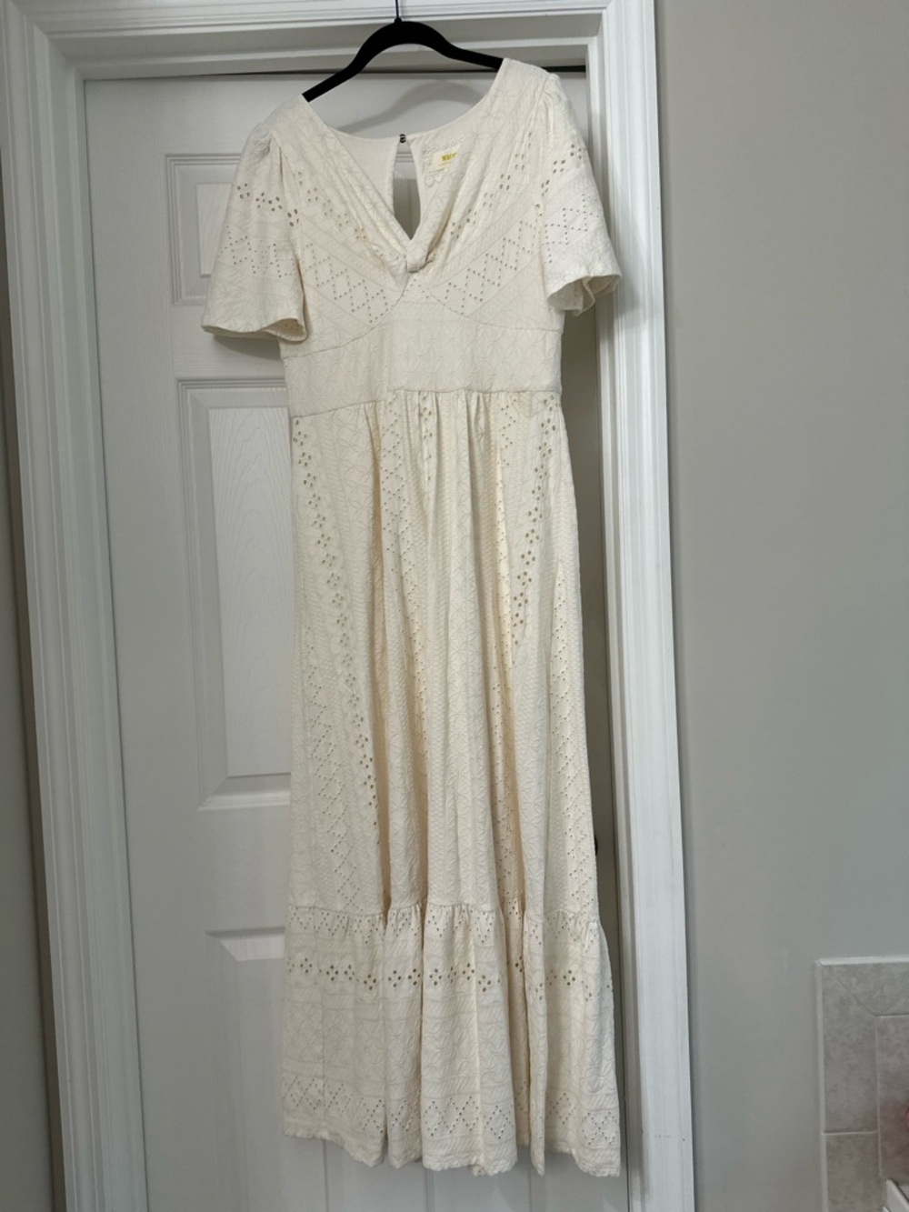 Anthropologie Cream Eyelet V-Neck Maxi Dress